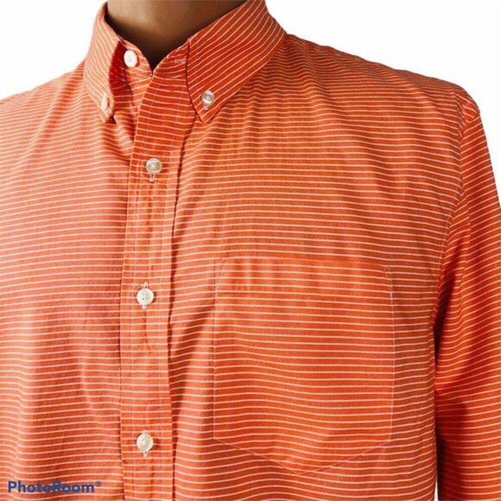 American Eagle‎ Men's Athletic Fit Button Up Orange White Striped Shirt Size L